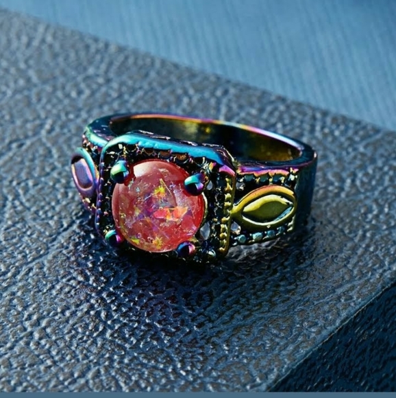 *Sale* New Fire Red Opal Rainbow Hematite Ring. - Picture 3 of 6